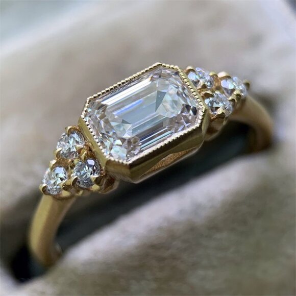 18K Gold Plated Rectangle Shaped 3A CZ Women Ring, FB16FA1036-8 - Picture 1 of 6